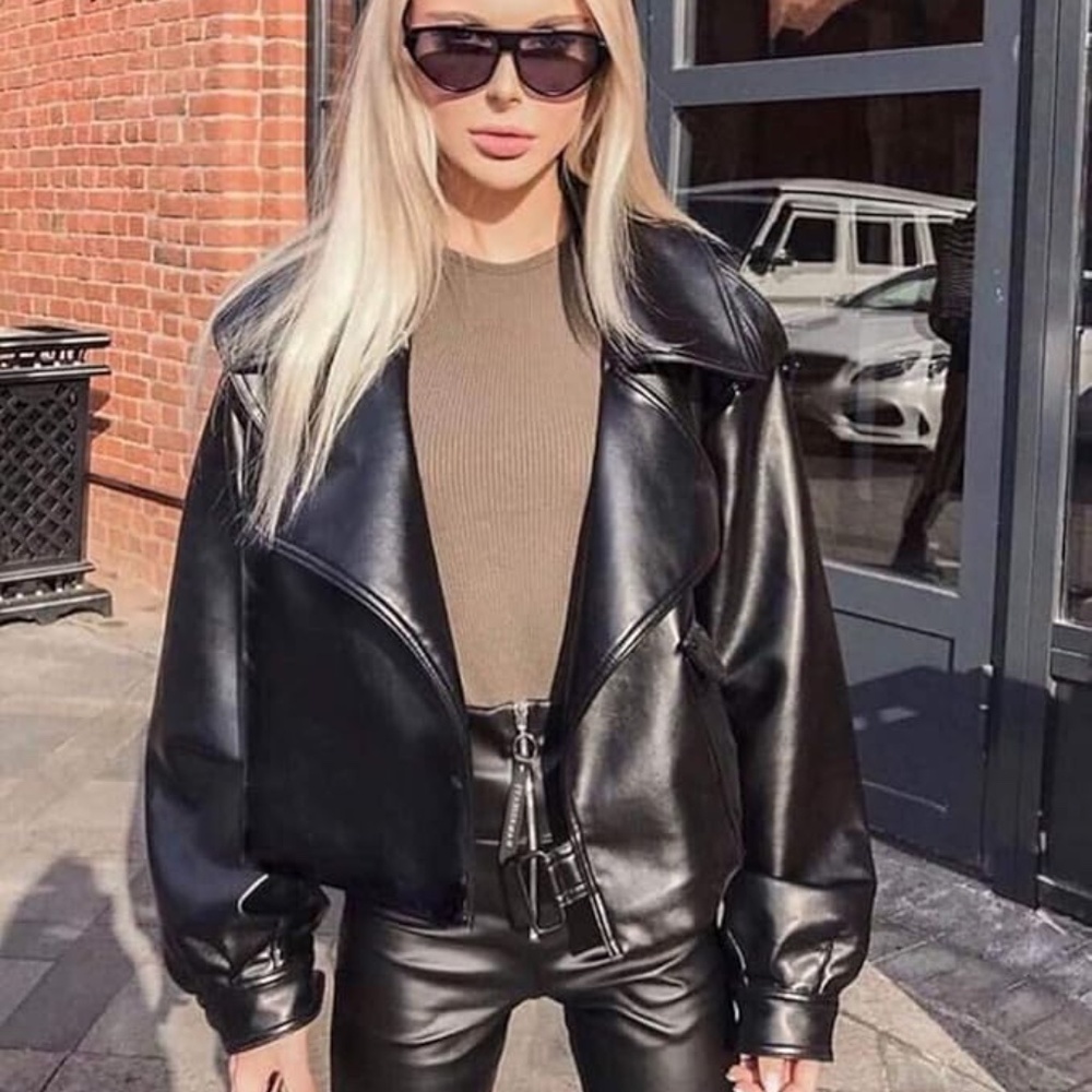 Black Faux Leather Moto Biker Jacket